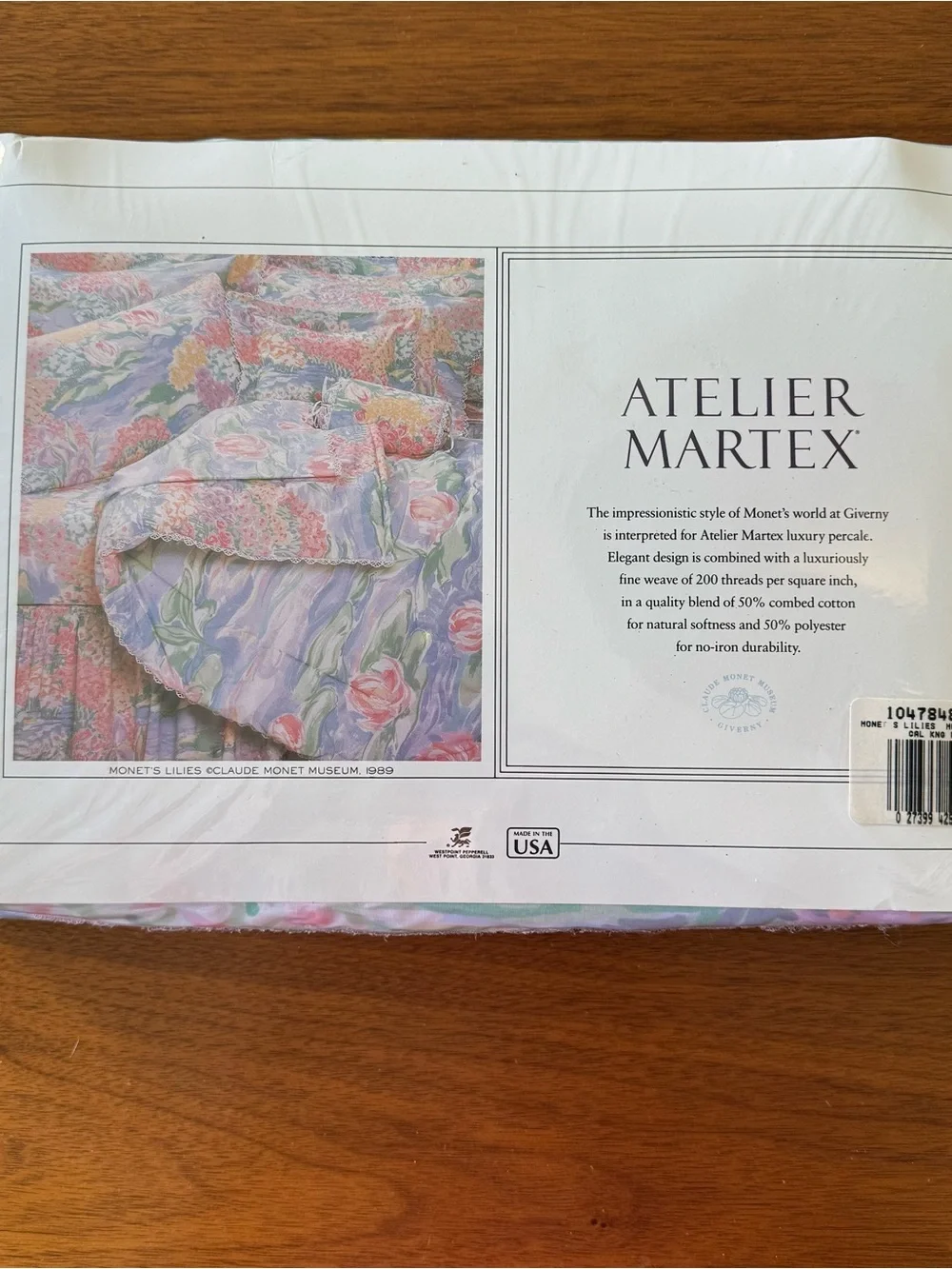 80s ATELIER MARTEX Claude Monet Lilies King Set Flat Fitted Sheets Pillow Cases